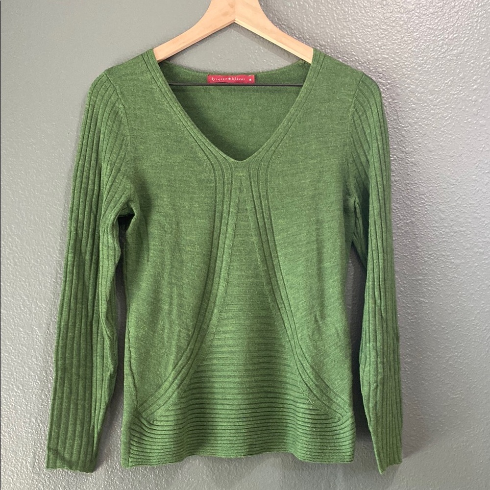 Krimson Klover Women’s Medium 100% wool Green V-Neck Sweater